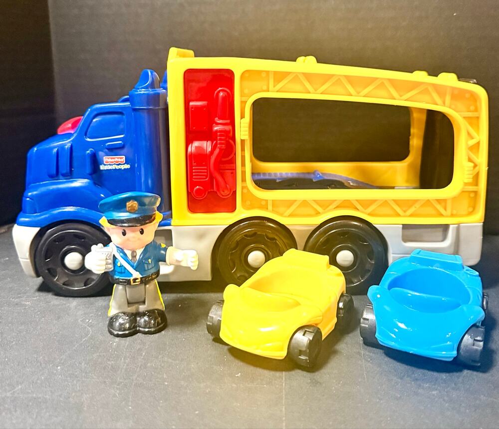 Fisher-Price Little People Race 'n Load Car Carrier 2 cars bendable figure works